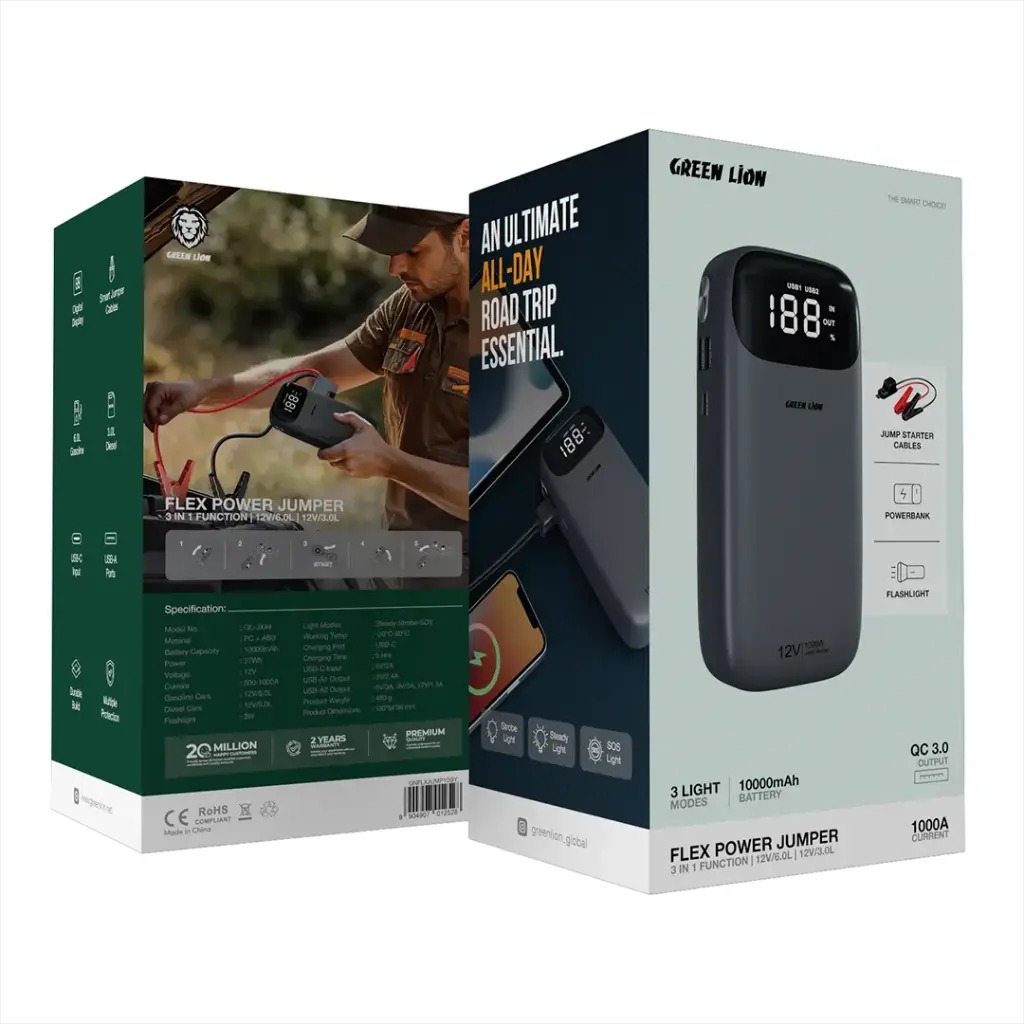 پاوربانک و جامپ استارتر خودرو گرین لاین / Green Lion Flex Power Jumper and Power Bank