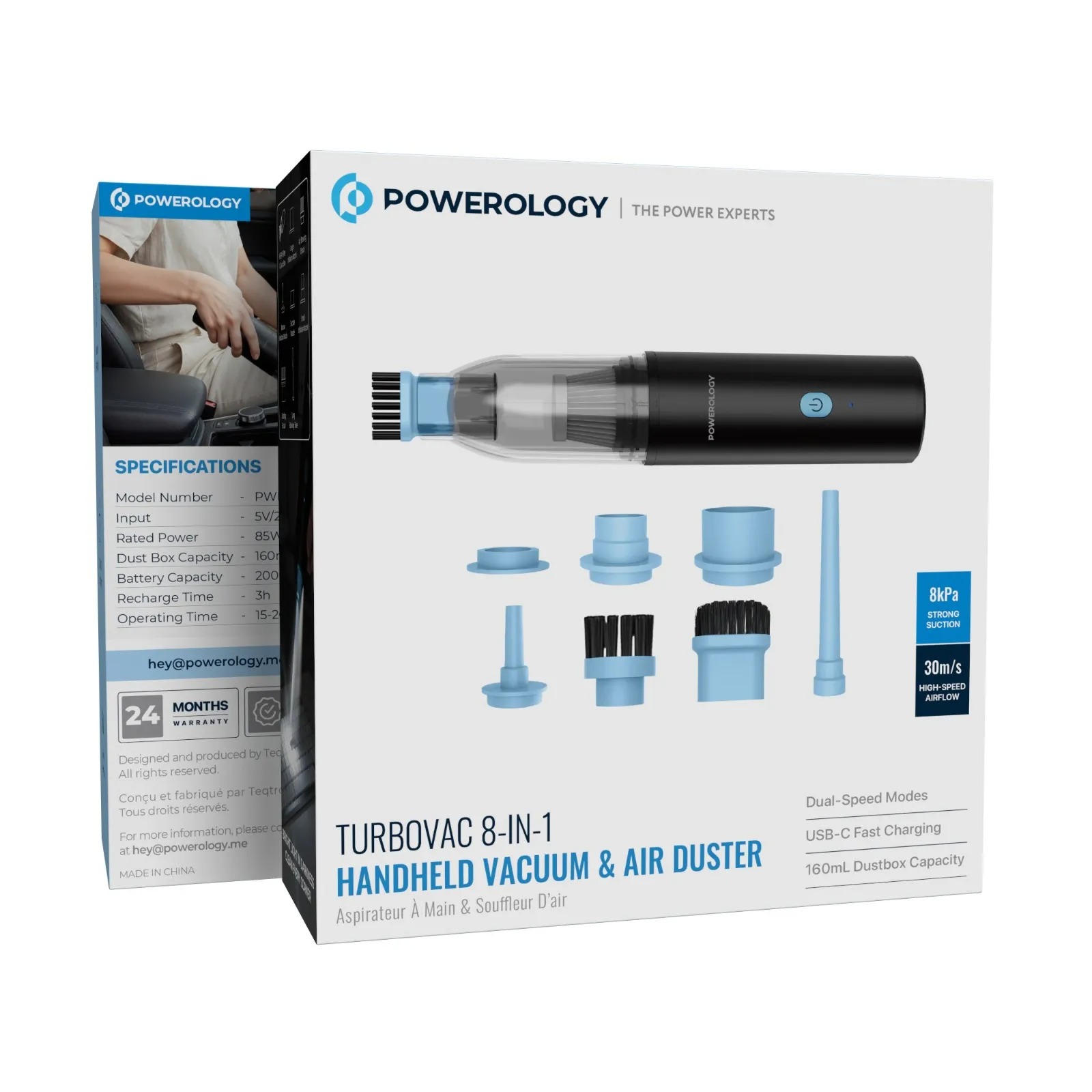 جاروبرقی و گردگیر دستی پاورولوژی / Powerology Turbovac 8 In 1 Handheld Vacuum & Air Duster