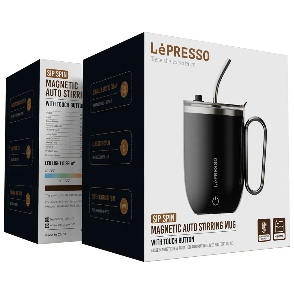 Lepresso Sip Spin Magnetic Auto Stirring Mug with Touch Button/ ماگ همزن دار مغناطیسی