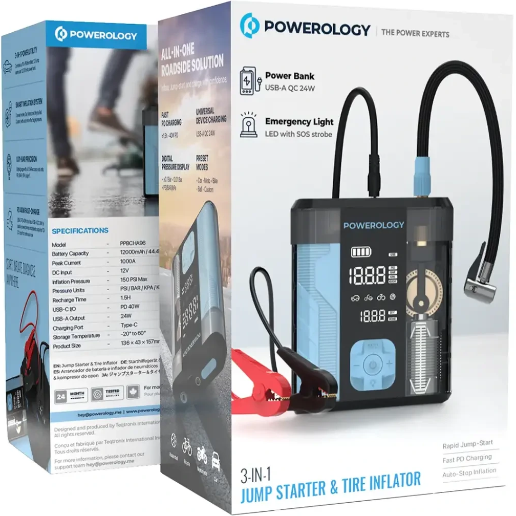 جامپ استارتر و پمپ باد 3 در 1 پاورولوژی