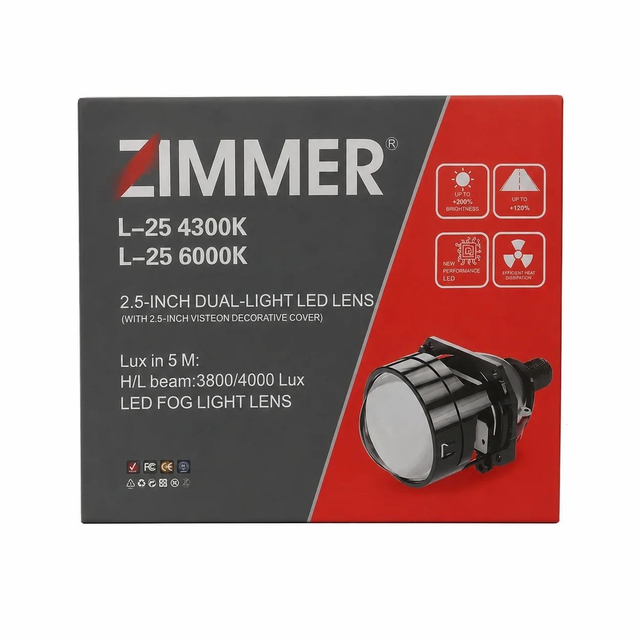 لنز چراغ خودرو دو حالته پایه دوکنتاکت مجموعه دو عددی زیمر L25-4300K BI-LED