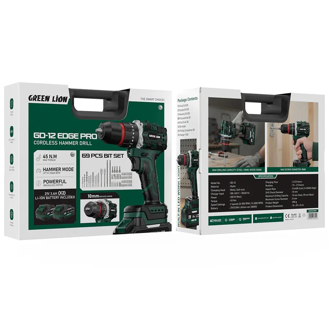 ست دریل چکشی شارژی  گرین لاین GD-12 PRO