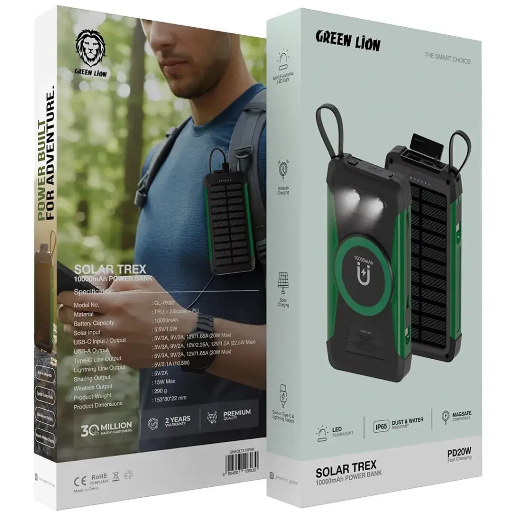 ‫پاوربانک‬ Solar Trex 10K گرین لاین GNSOLTX10PBK